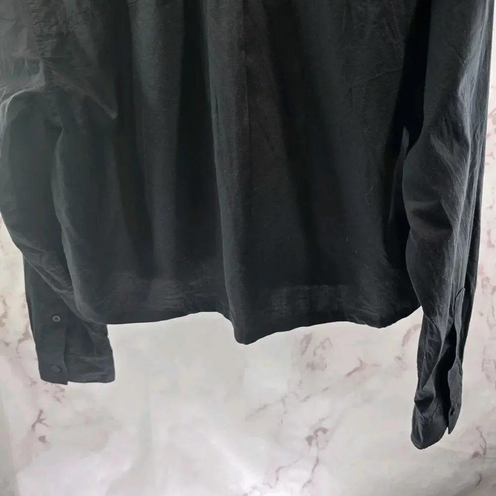 Everlane Shirt Womens Black Button Up The Silky Cotton Way Short Crop NEW